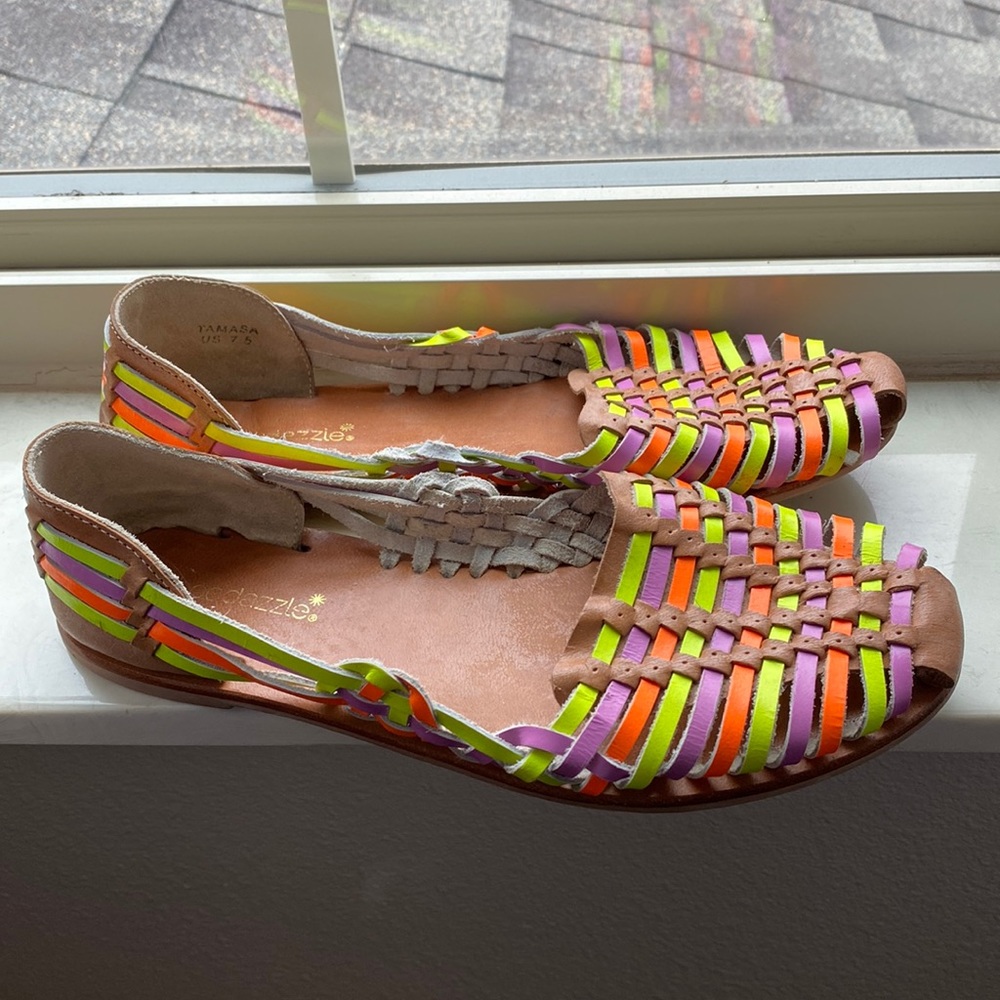 Shoedazzle faux soft leather woven neon flats